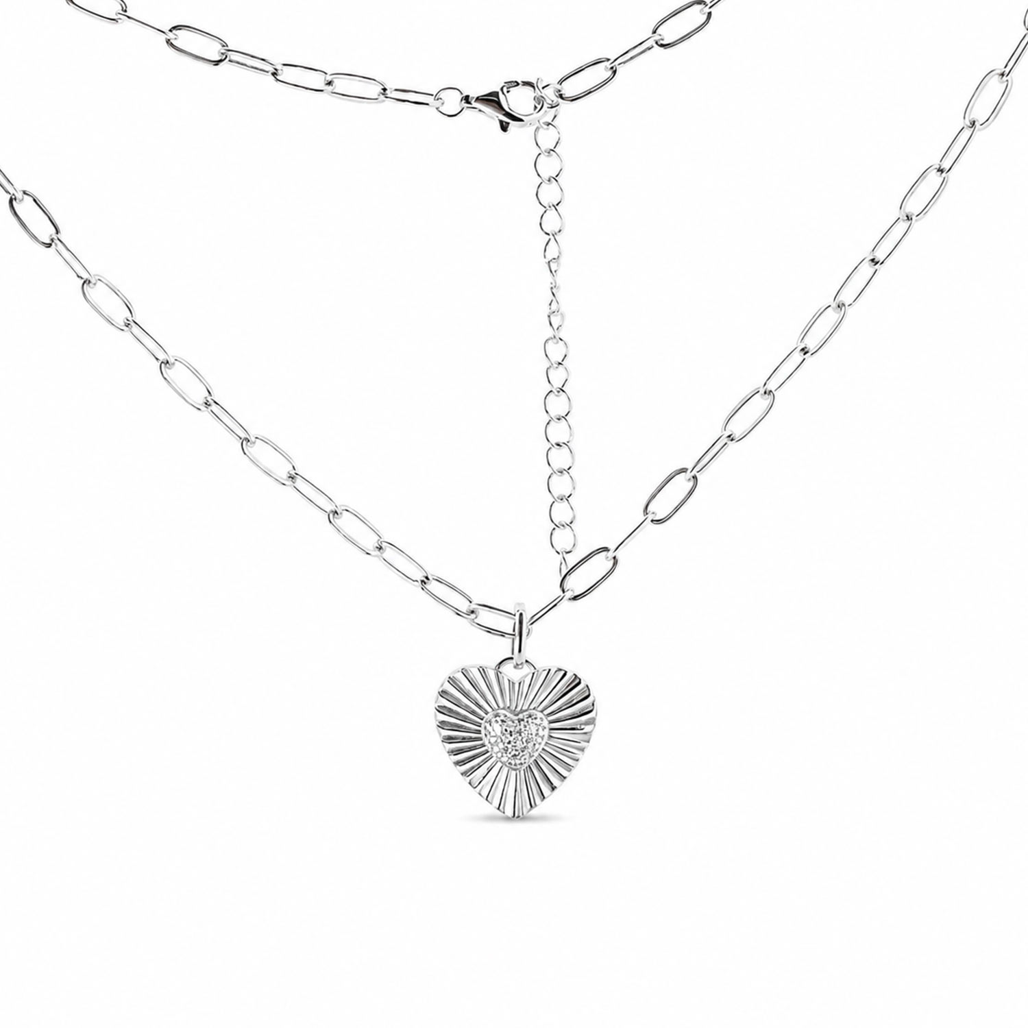 Ankerkette aus 925 Silber mit Anhänger in Herzform mit Zirkonia