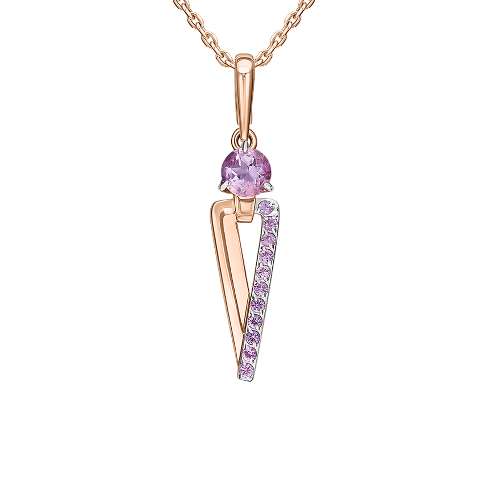 Anhänger aus Rotgold 585 mit Amethyst im modernen linearen Design