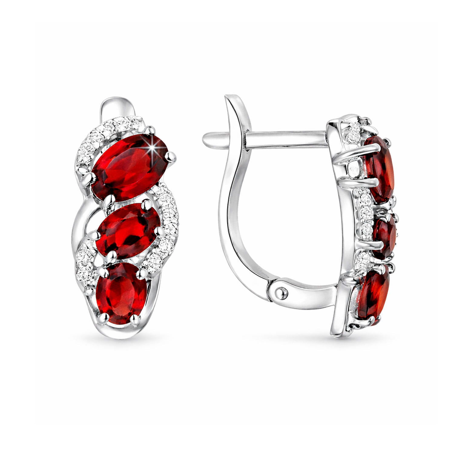 Schöne Ohrringe aus 925er Silber mit 6 Granaten und 22 Zirkonia, Höhe ca. 17 mm