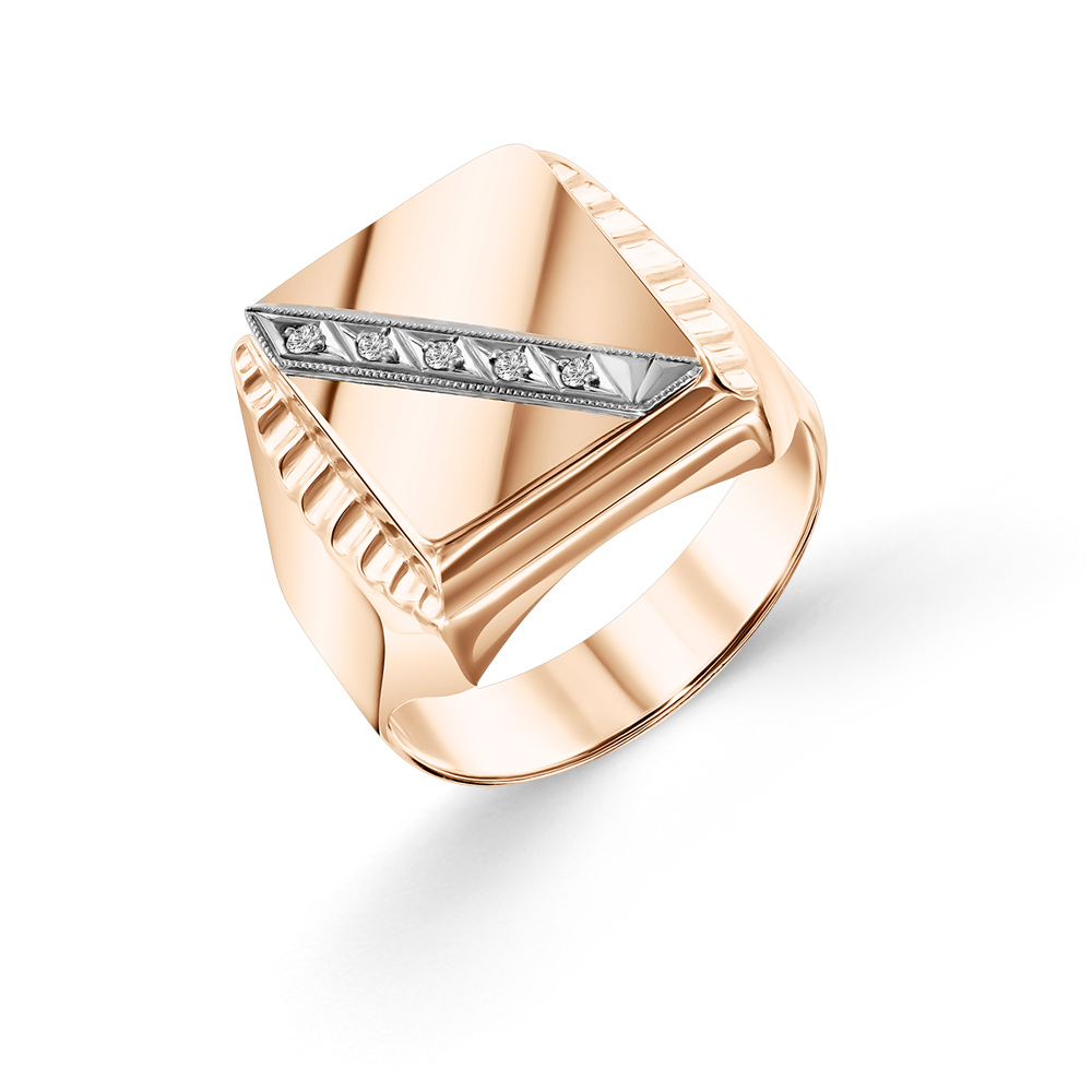 Anspruchvoller Herrenring, Rotgold 585, Zirkonia, Gewicht ca. 7,8 g.,