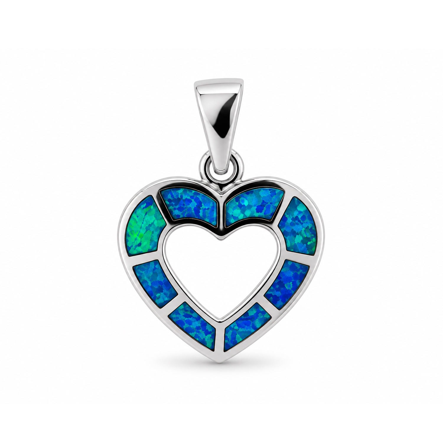 Herzanhänger aus Silber 925 mit blau-grün schimmerndem Opal, ca. 3 x 2 cm