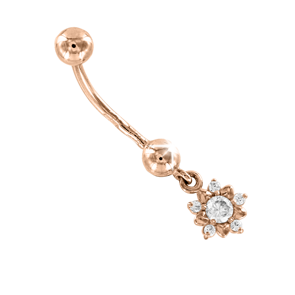 Bauchpiercing „Sonnenblume“ aus 585 Rotgold mit Zirkonia – Länge ca. 30 mm