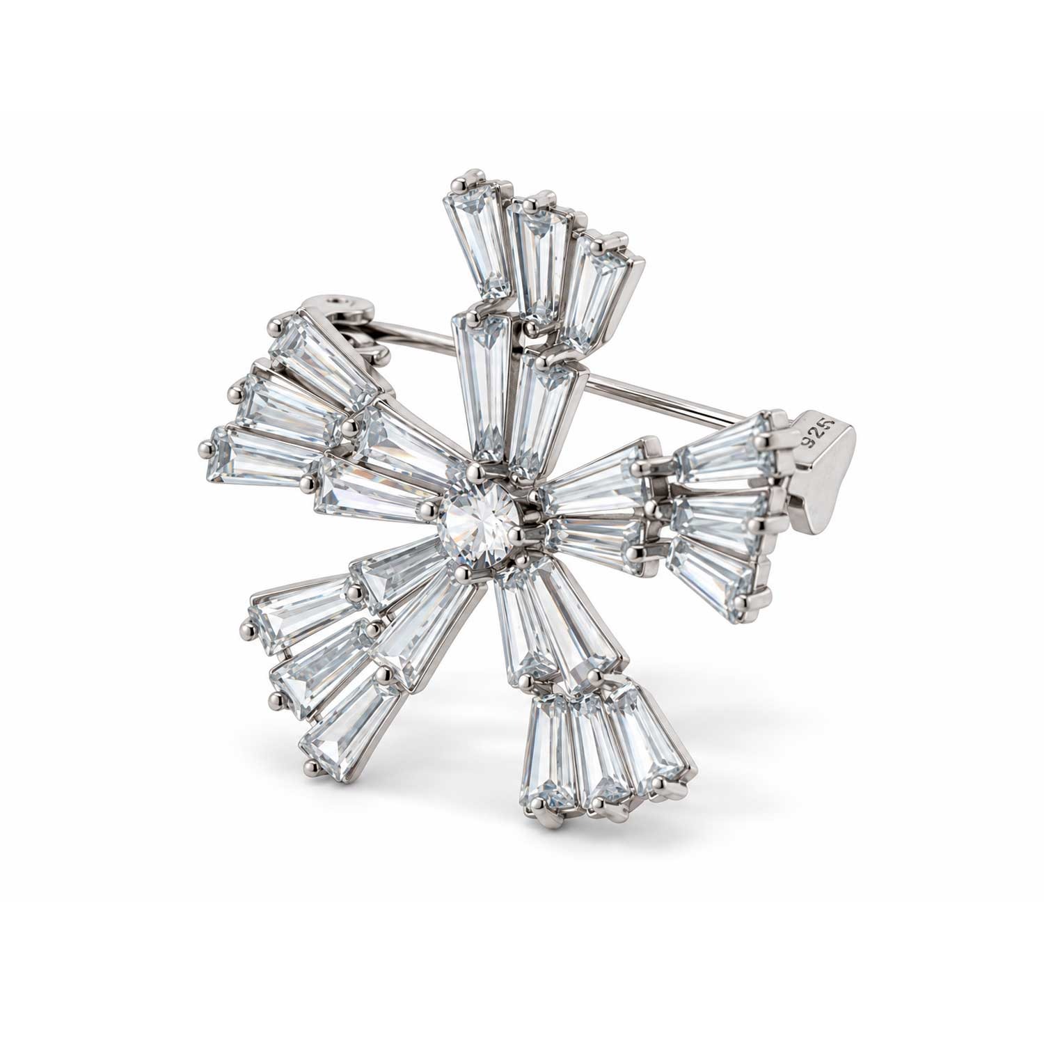 Elegante Blumenbrosche aus Silber 925 mit Zirkonia, ca. 3 x 3 cm
