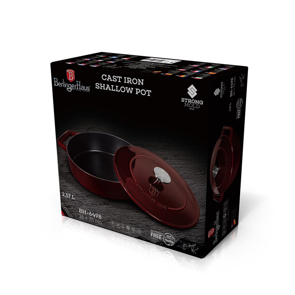 Berlinger Haus runde Gusseisen-Kasserolle mit Deckel (2,57L, Ø26 cm), Burgunderrot