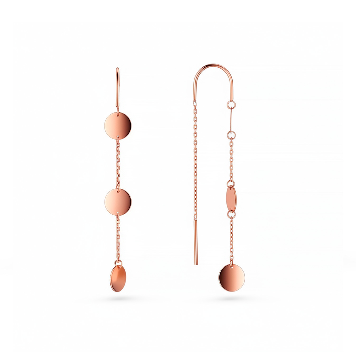 Durchzieher Ohrringe aus 585 Rotgold mit Plättchen