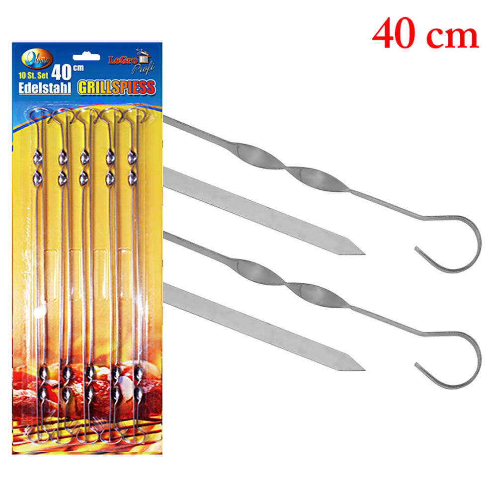Grillspieße aus Edelstahl, 10 Stück, Länge 40 cm