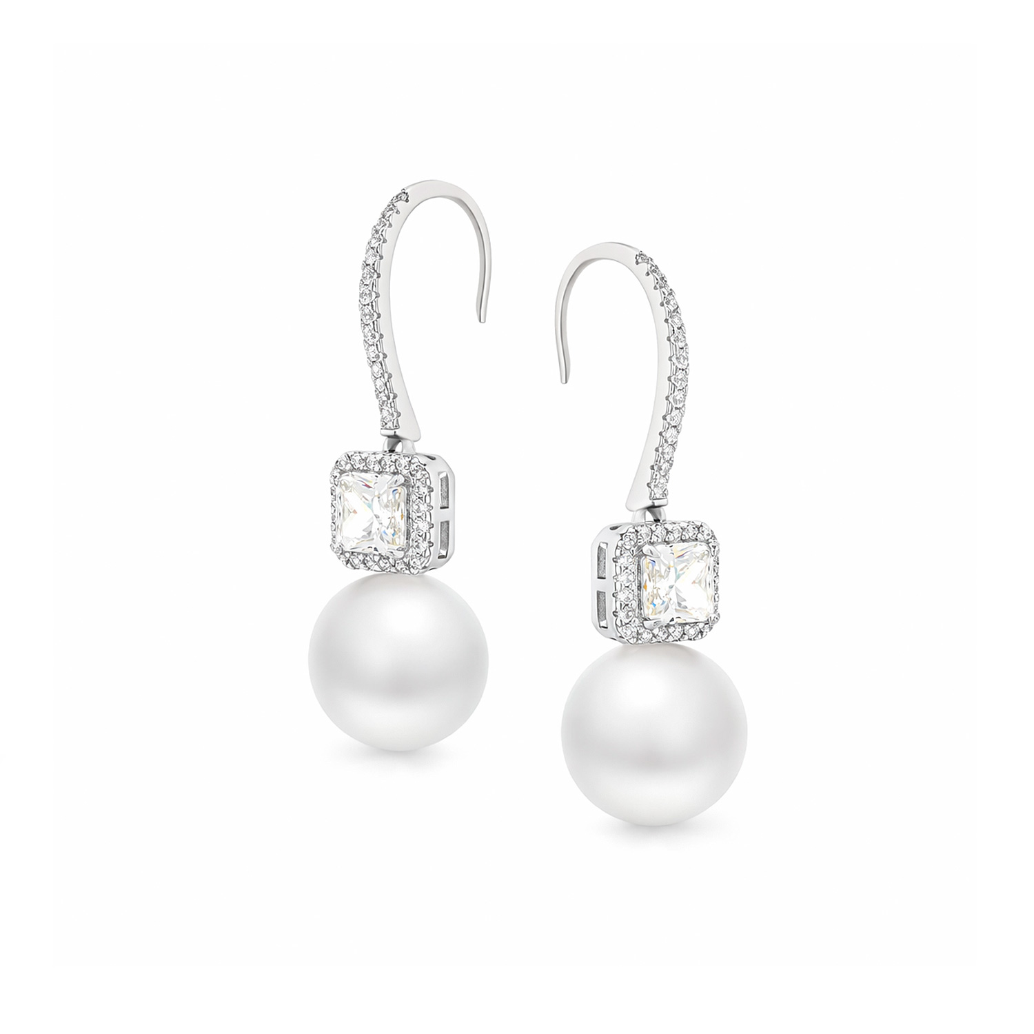 Ohrhänger aus 925 Silber mit Zirkonia in Quadratform und Perle