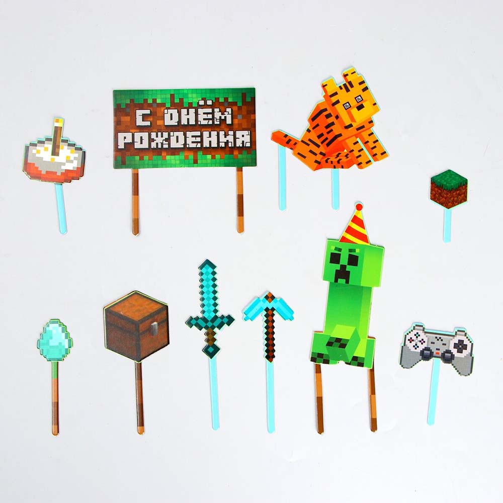 Tortendeko Minecraft Happy Birthday, 10 Topper aus Pappe