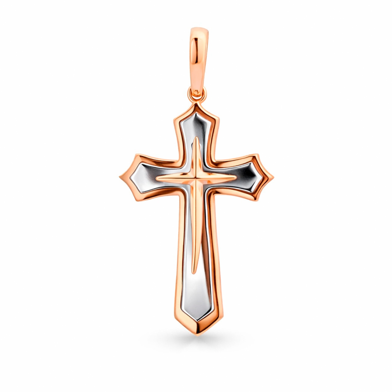 Anhänger Kreuz im Kreuz aus 585 Rotgold und Titanstahl