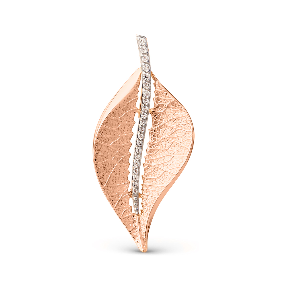 Anhänger aus Rotgold 585 mit Zirkonia im filigranen Blatt-Design