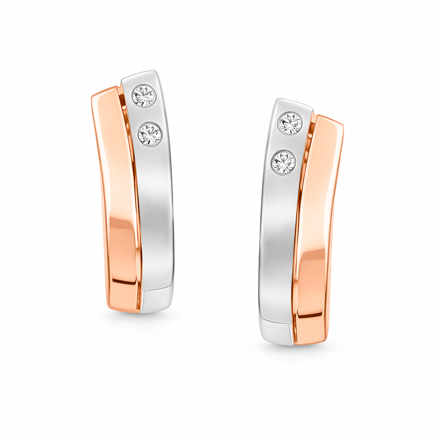 Ohrringe aus 585 Rot-/Weißgold, mit Brillanten 0,08 ct. WSI, Höhe ca. 19 mm