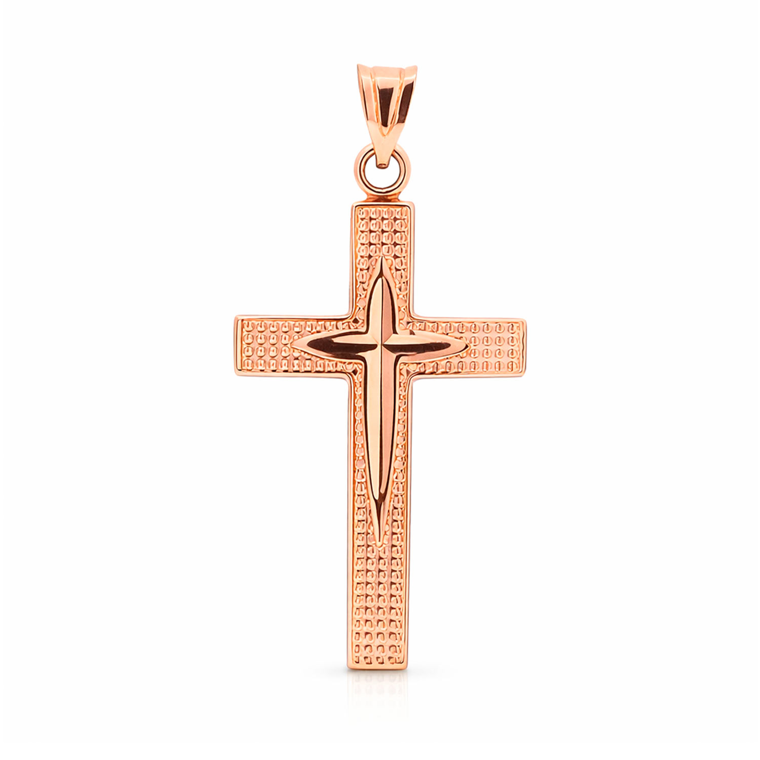 Kreuz Anhänger aus 585 Rotgold mit Textur