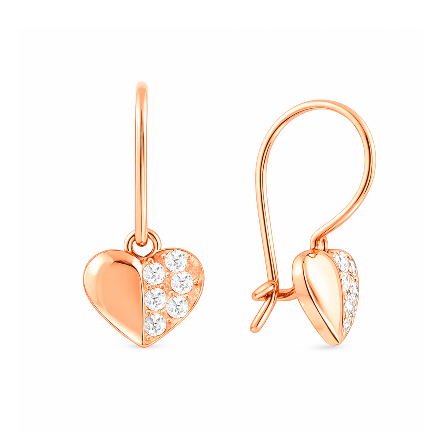 Ohrhänger - Herz aus 585er Rotgold, mit Zirkonia