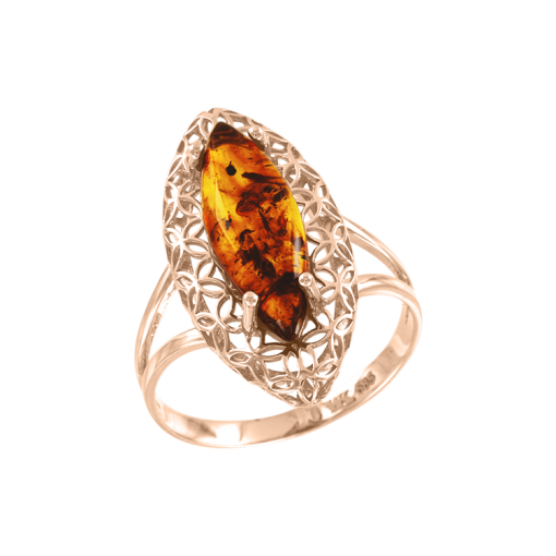 Bezaubernder Damenring mit Bernstein, Russisches Rotgold 585