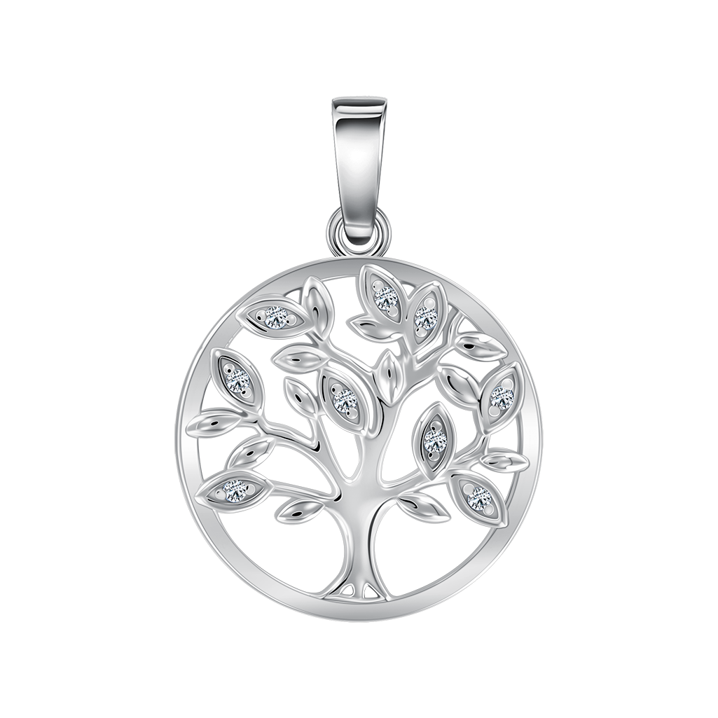 Anhänger "Baum des Lebens" mit Zirkonia, Silber 925, Höhe ca. 24 mm, Durchmesser ca. 16 mm