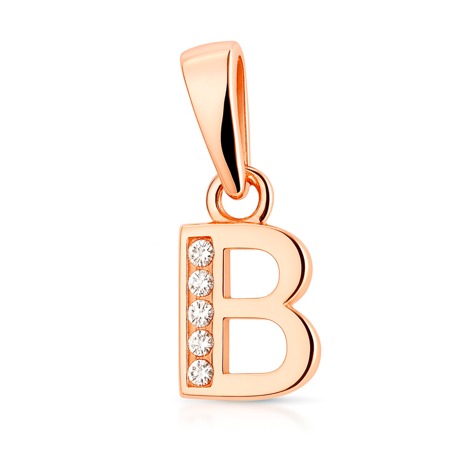 Anhänger Buchstabe B aus 585 Rotgold mit fünf Zirkonia