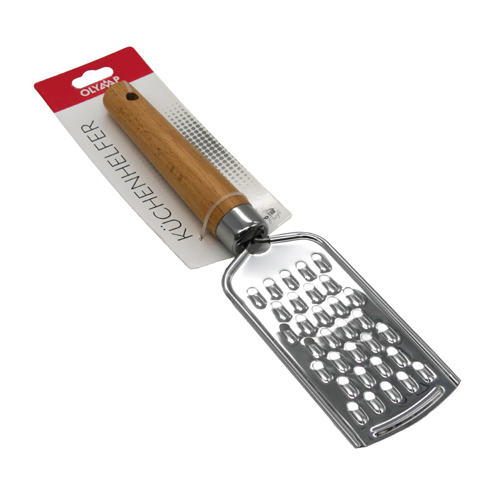 Handreibe aus Edelstahl mit Holzgriff, einseitig, grob, 24 cm