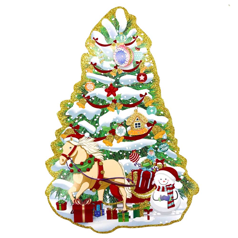 Festdekoration – Tannenbaum mit Pferd und Schneemann, 39 x 27 cm