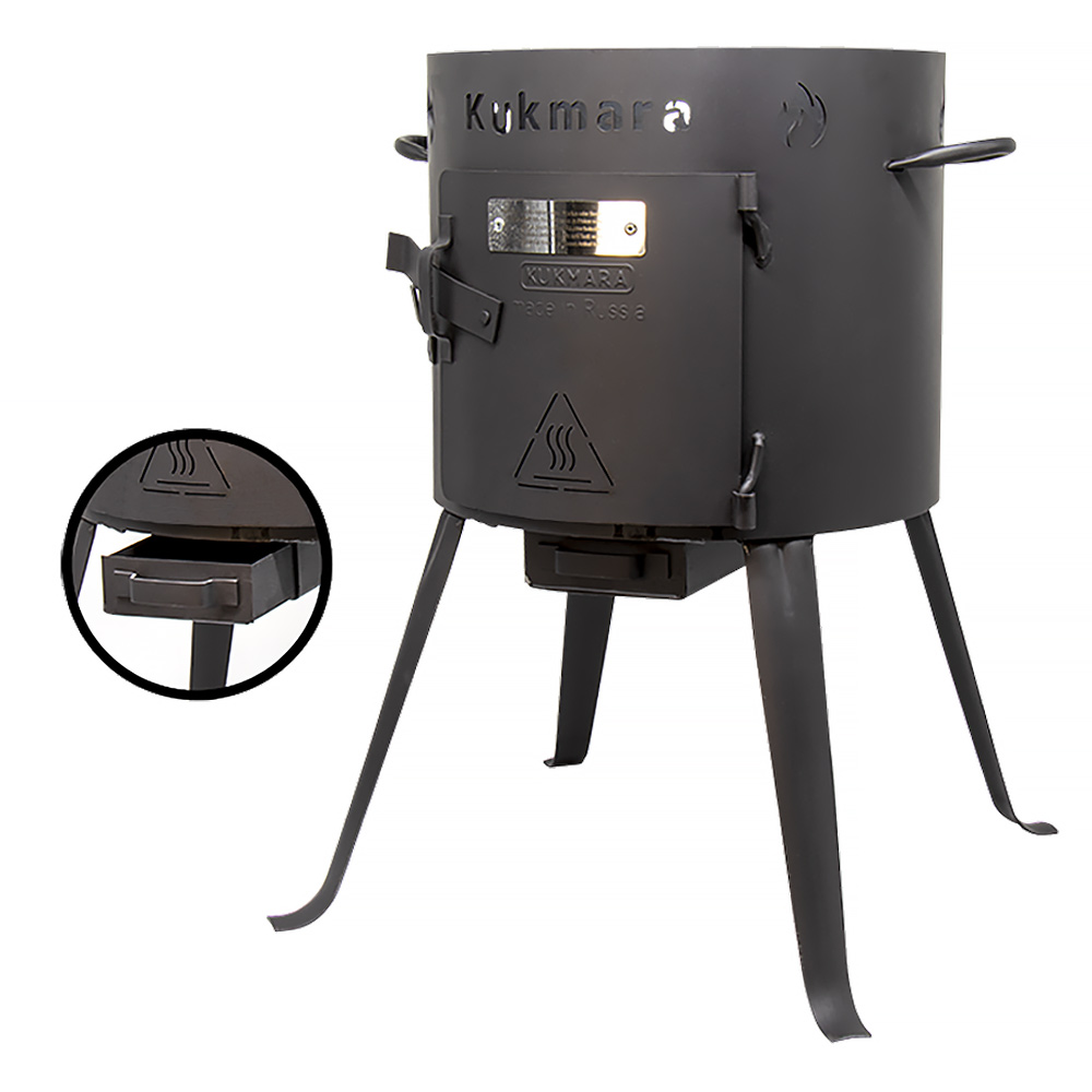 Kukmara Feuerofen für Kasan 15 Liter mit Kohlebehälter und Feuerhaken aus Stahl