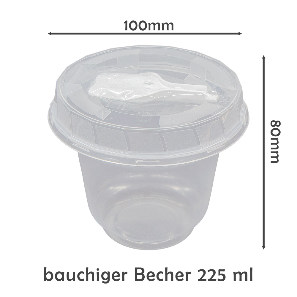 Einweg Feinkostbecher Set Becher mit Deckel Ø95mm und Löffel, 225ml, 50St