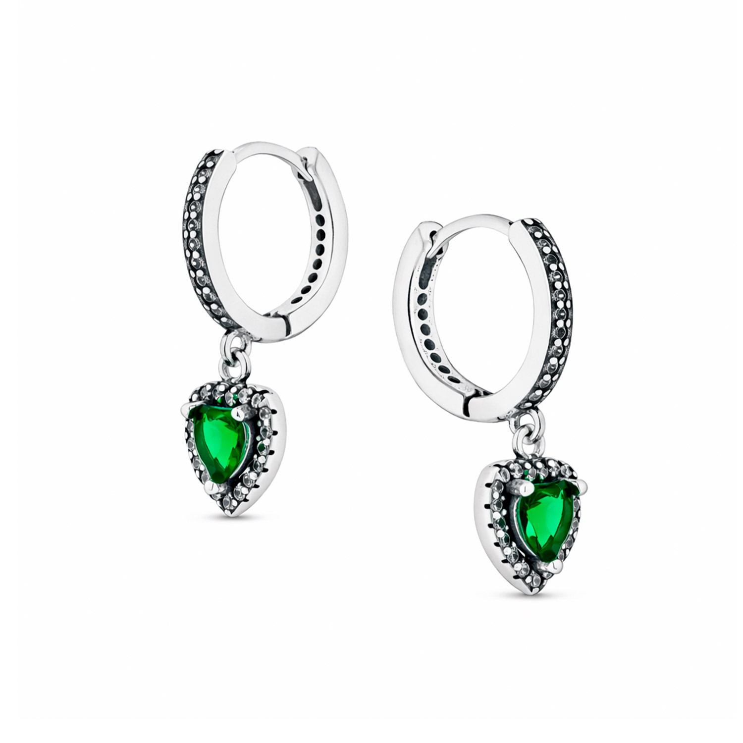 Creolen aus 925 Silber mit herzförmigen Zirkonia-Anhänger in drei Farbvarianten