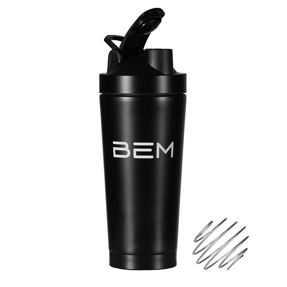 BEM Edelstahl Protein Shaker mit Schüttelkugel und One-Touch-Kippverschluss, 750 ml