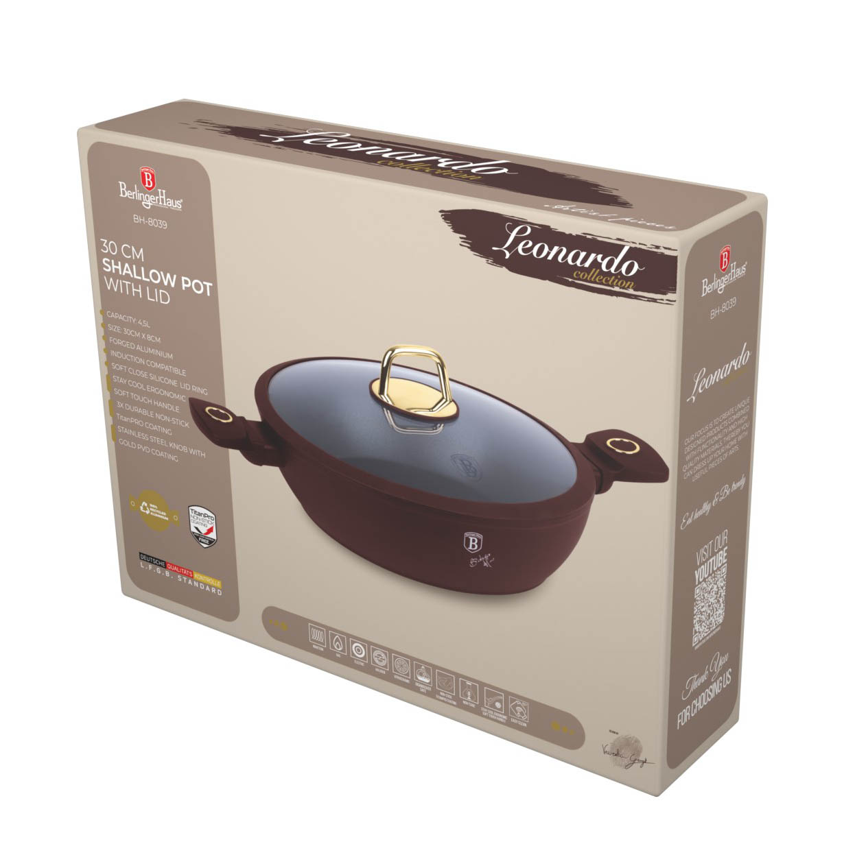 Berlinger Haus Leonardo Collection Flacher Topf mit Deckel, Ø 30 cm