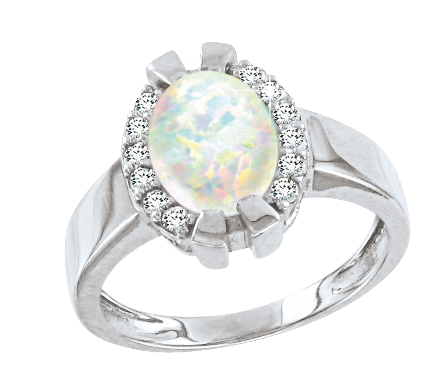Schöner Damenring, Silber 925, mit Opal und 12 Zirkonia