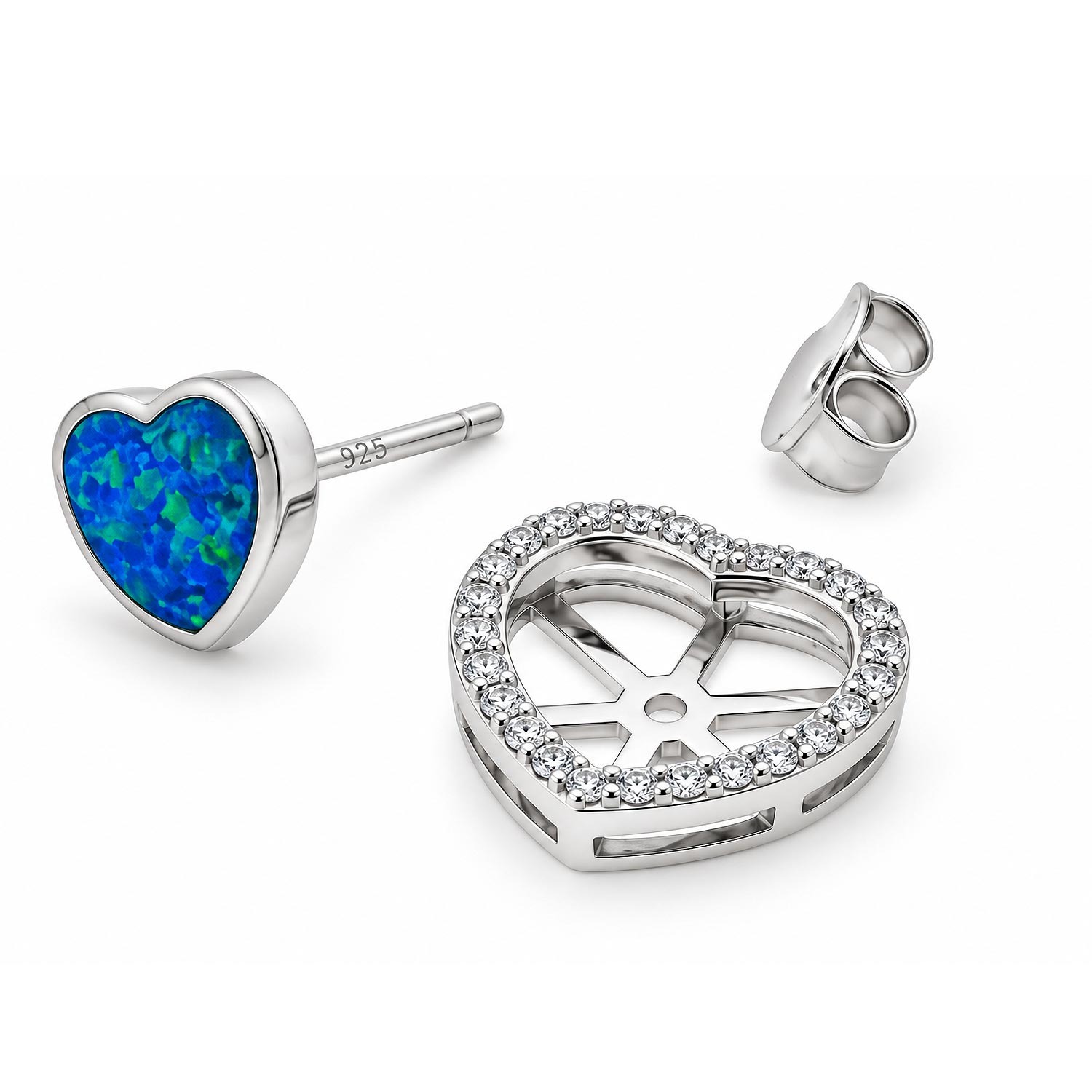 2-in-1 Ohrstecker-Transformer aus Silber 925 mit blauem Opal und Zirkonia