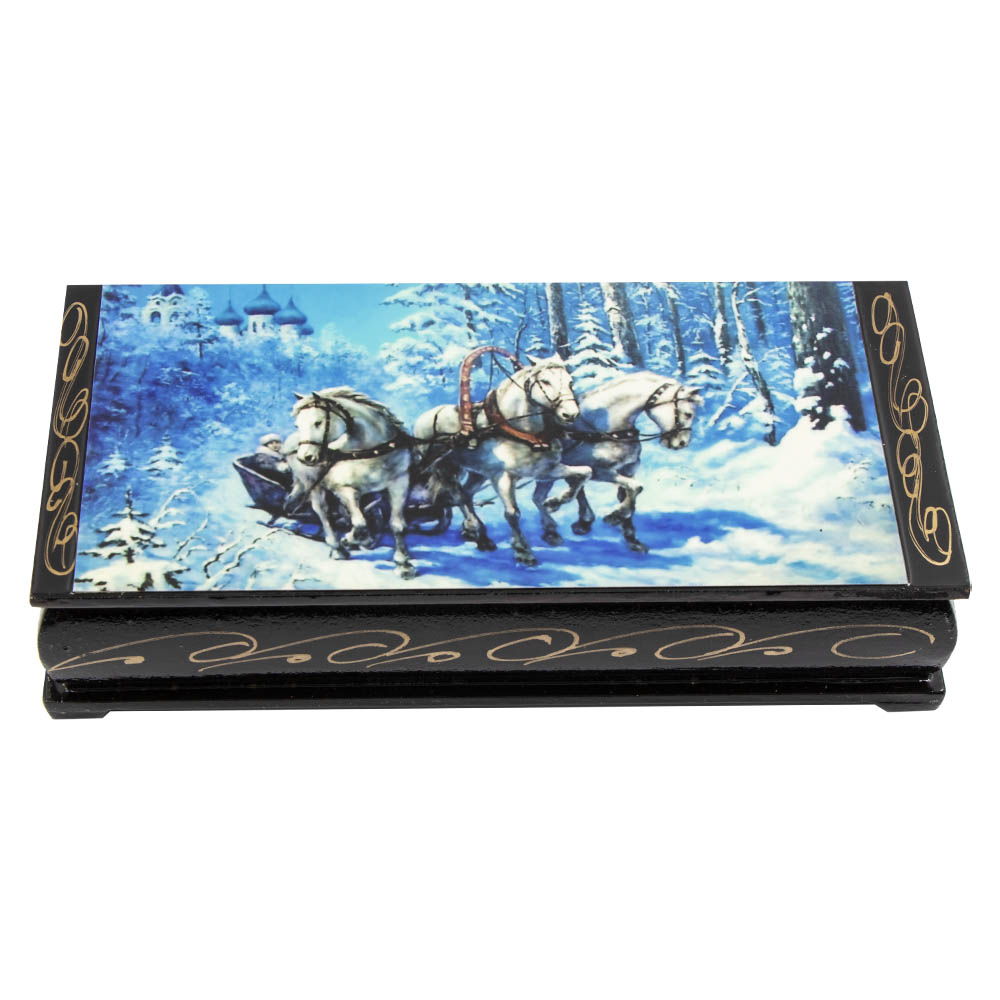 Schatulle für Kleinigkeiten "Pferde-Trio im Winterwald", ca. 17,5 x 3,5 x 8,5 cm