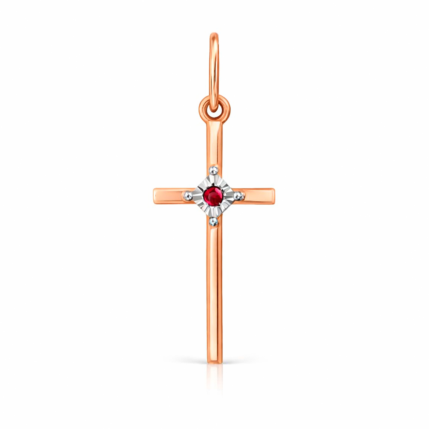 Kreuzanhänger aus 585 Rotgold mit Rubin
