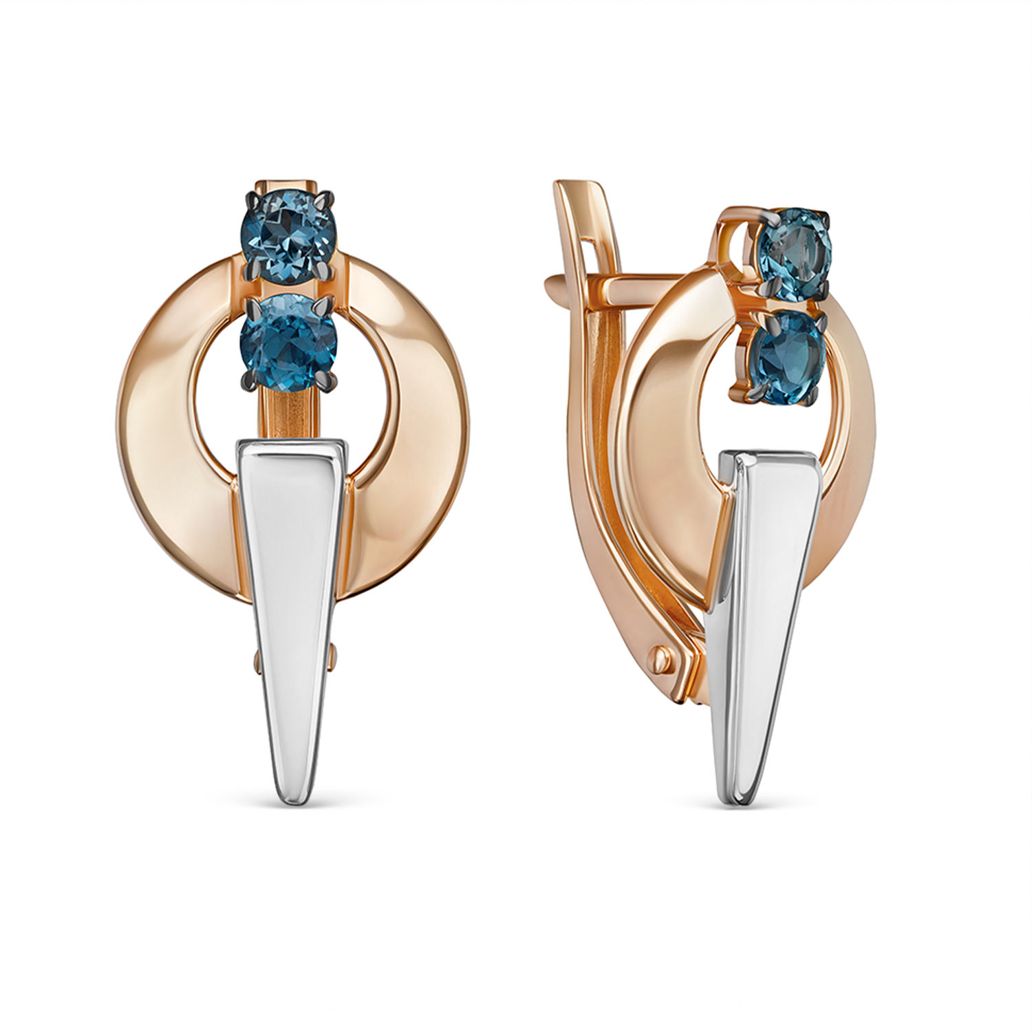 Ohrringe aus 585er Rot-/Weißgold mit Topasen, Höhe ca. 20 mm, Ø ca. 11 mm