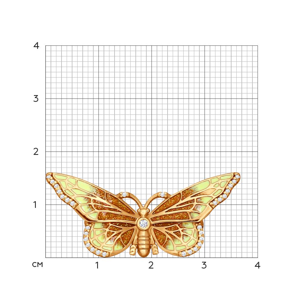 Brosche „Goldener Schmetterling“ – Vergoldetes 925 Silber mit Zirkonia und Emaille, 39 mm