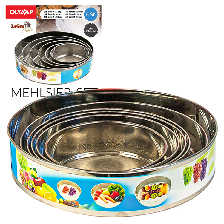 Olymp Mehlsieb-Set 6 St., Fassung aus Edelstahl, Ø15 - 27 cm, H-6 cm
