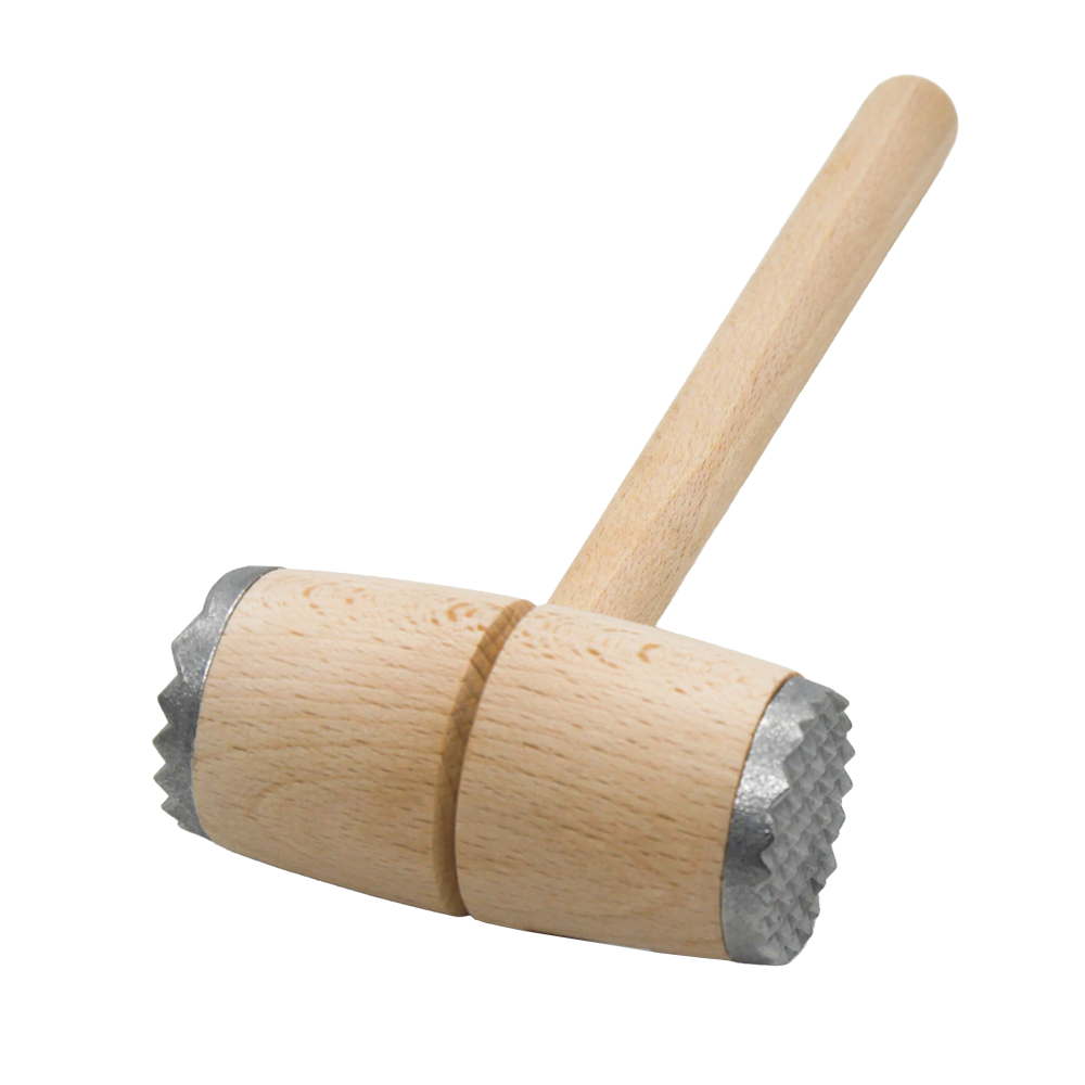 Holzhammer mit zwei Metallaufsätzen, ca. 28 cm