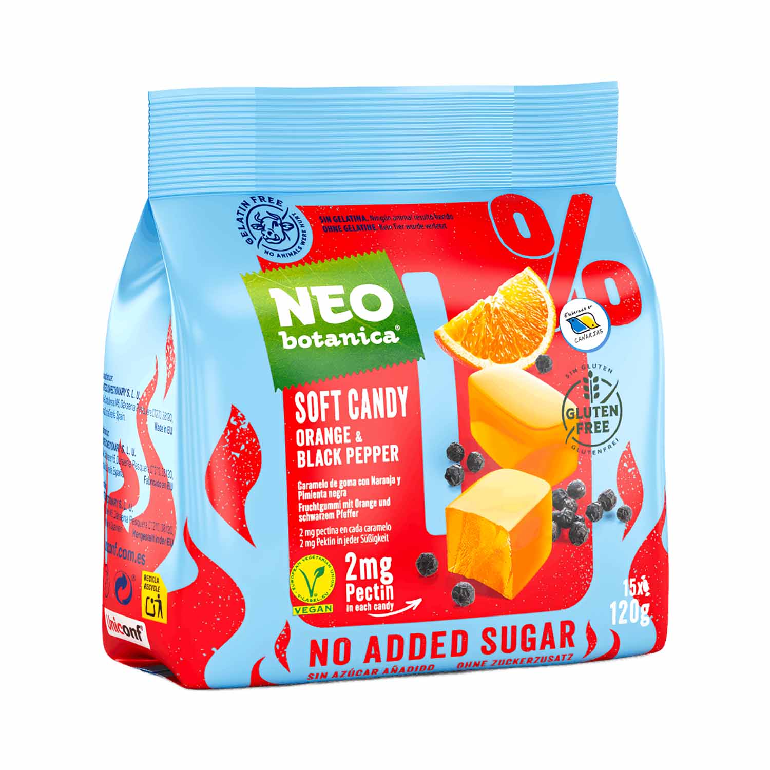 NEO Botanica Fruchtgummibonbons mit Orange und schwarzer Pfeffer, 0% Zuckerzusatz, 120g