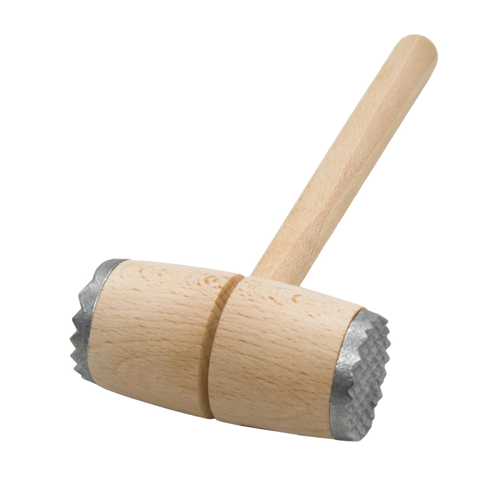 Holzhammer mit zwei Metallaufsätzen, ca. 28 cm