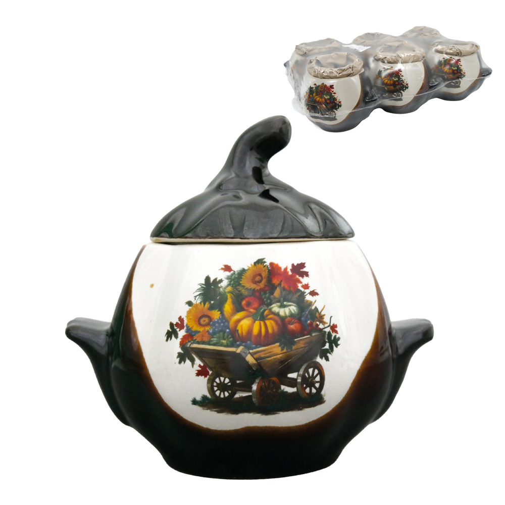 Backtopf-Set "Kürbis" mit Henkeln, 0,75 l, mit Wagen-Dekor (Set mit 6 Töpfen)