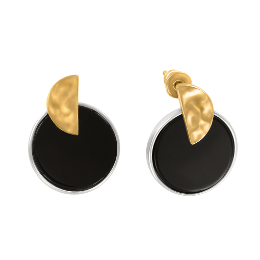 Elegante Ohrstecker, Silber 925, dekoratives Element - vergoldet in Gelbgold, mit Onyx, Durchmesser ca. 17 mm, Höhe ca. 22 mm