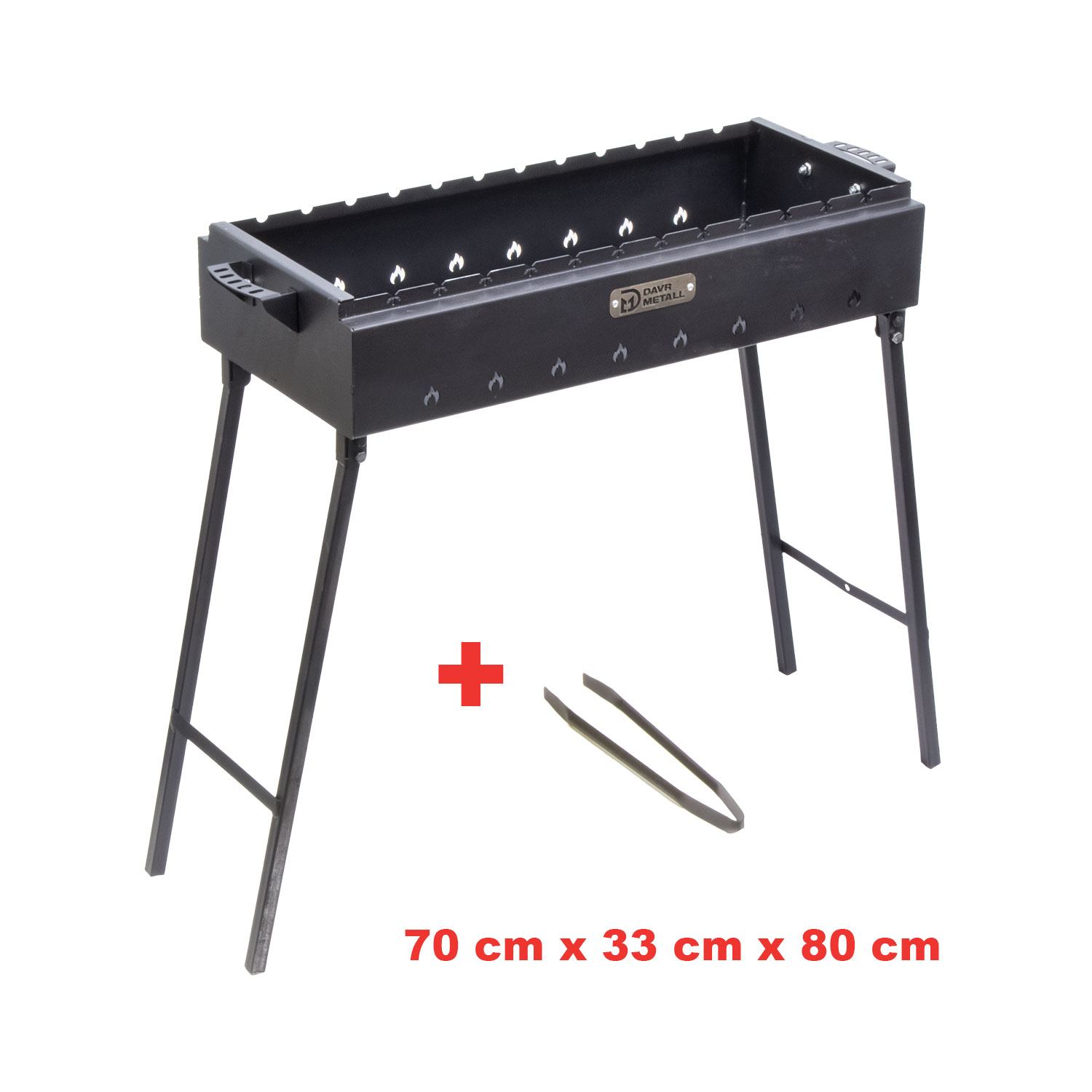 Mangal mit faltbaren Beinen und Zangen, aus 2 mm Stahl (LBH: 70 x 33 x 80 cm)