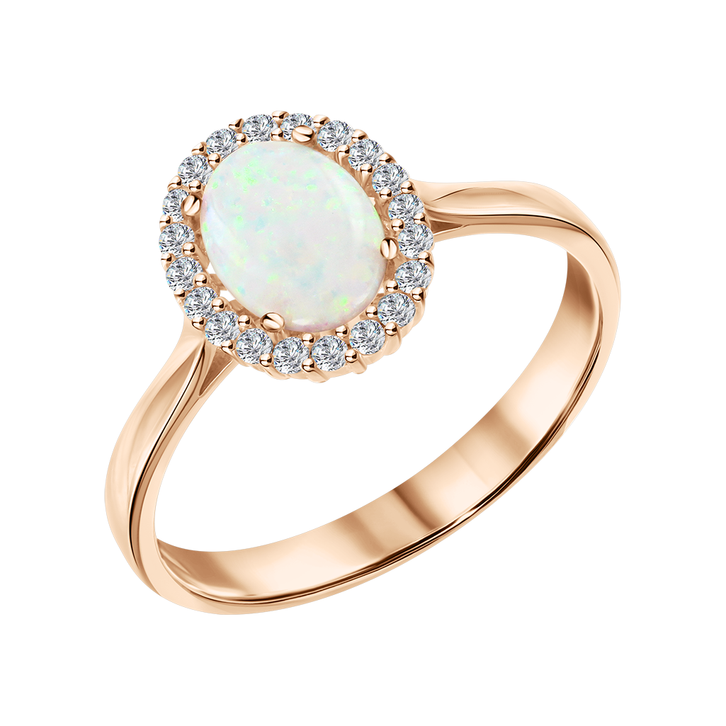 Eleganter Damenring, Russisches Rotgold 585, mit Opal HTS und Zirkonia