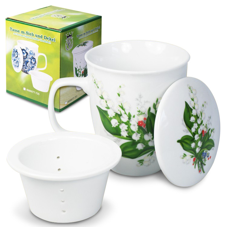 Tasse mit Deckel und Sieb "Maiglöckchen" 0,4 L