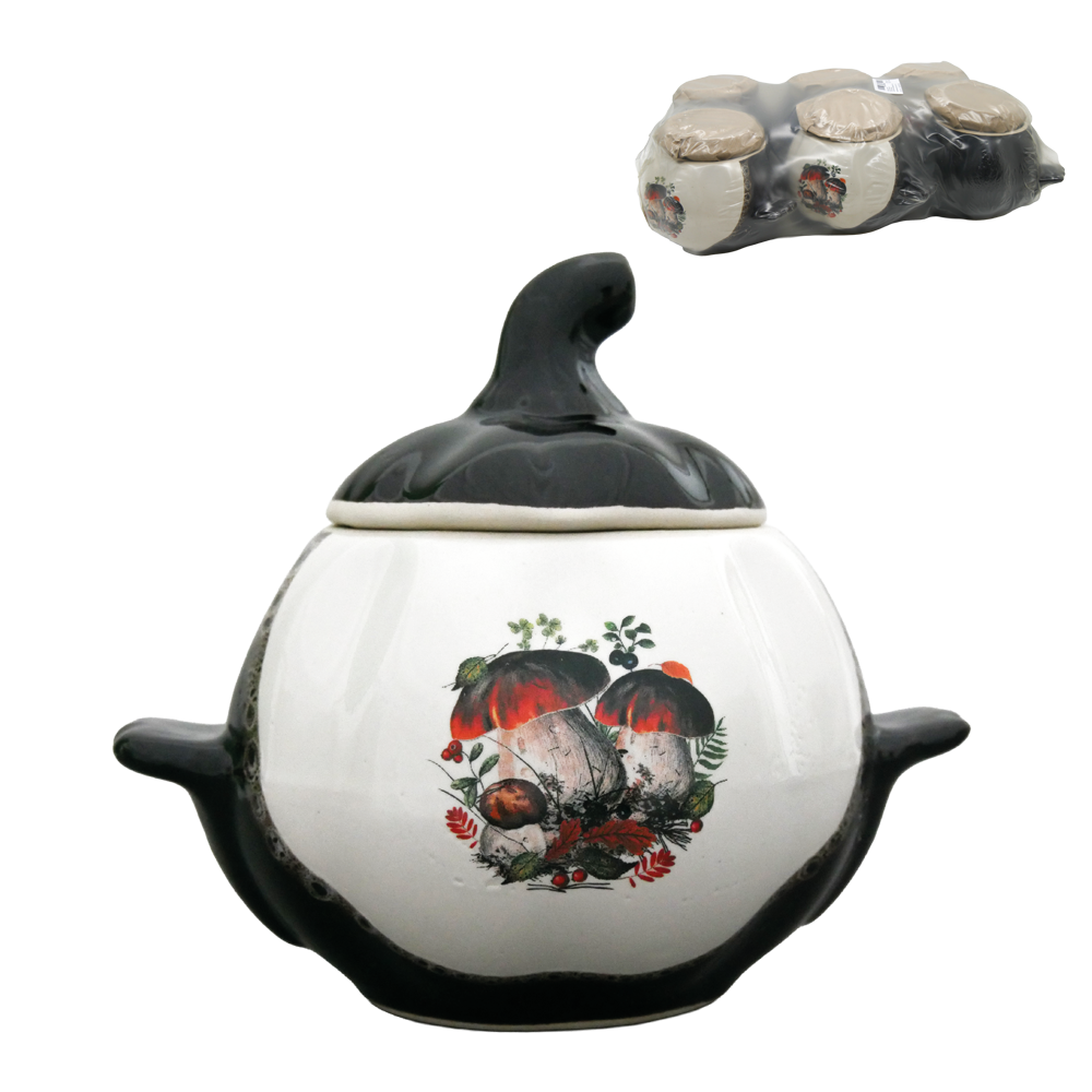 Backtopf-Set "Kürbis" mit Henkeln, 0,75 l, mit Pilz-Dekor (Set mit 6 Töpfen)