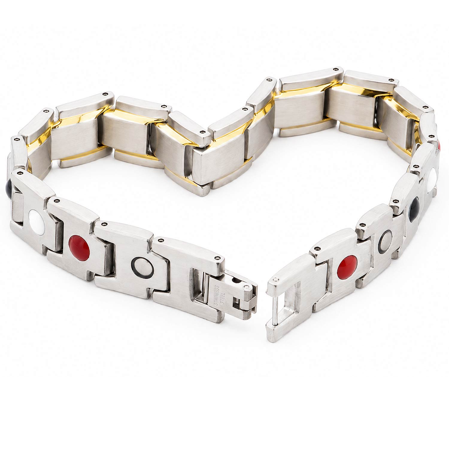 1+1 Set: 2 x Vivalette Bioenergetisches Magnetarmband aus Edelstahl mit 18K Goldakzenten