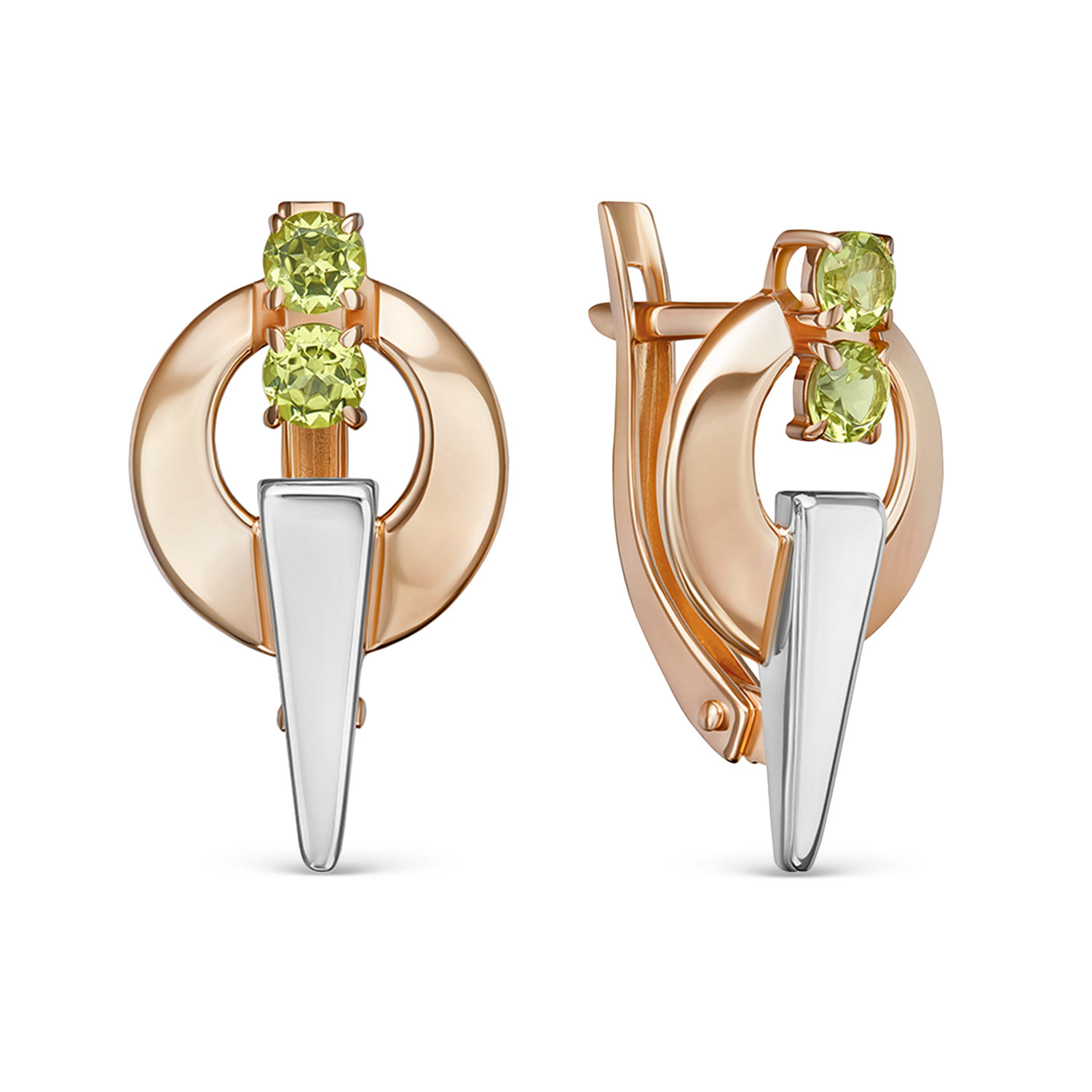 Ohrringe aus Rotgold 585 mit Chrysolith in modernem geometrischem Design