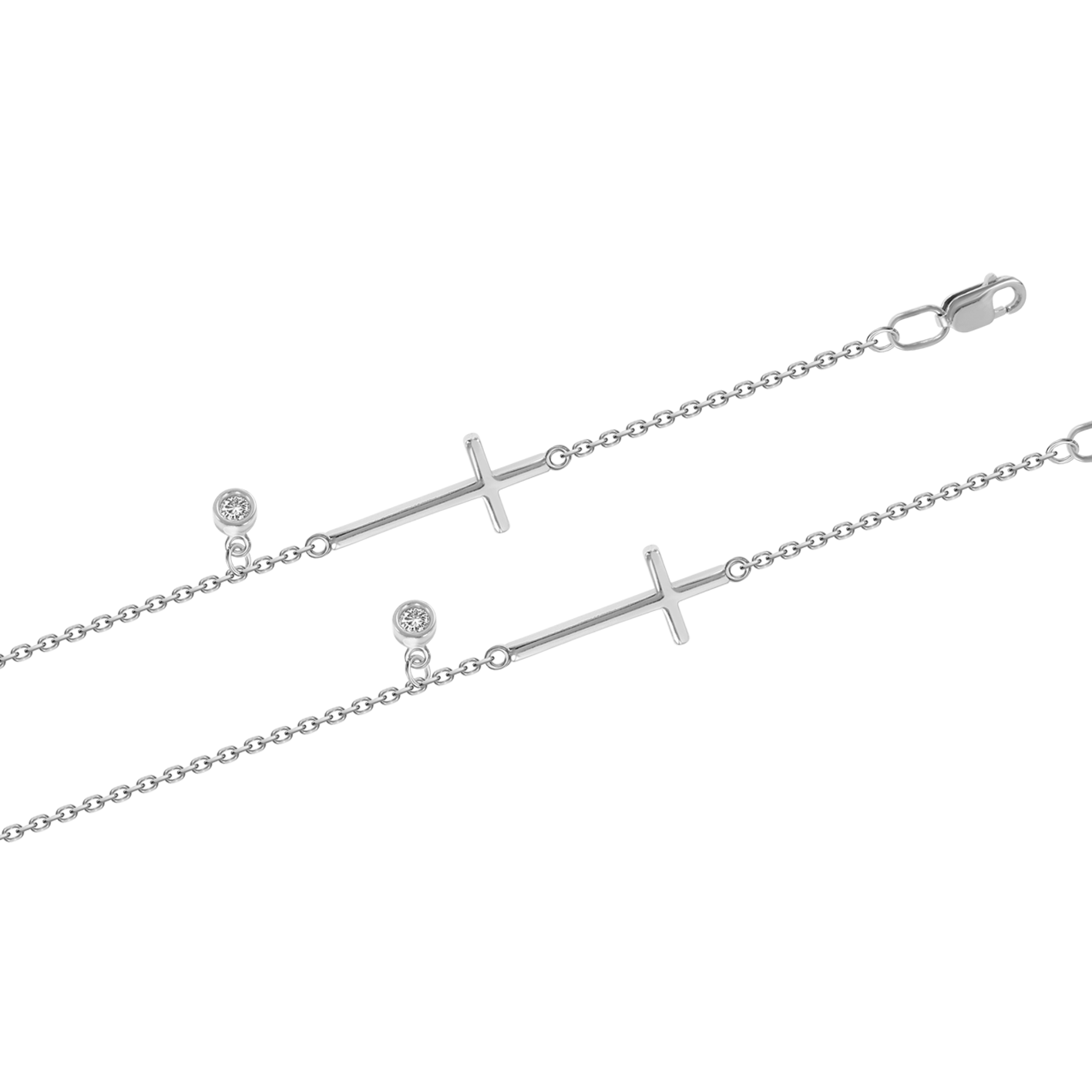 Attraktives Armband, Silber 925, mit 1 Zirkonia, Länge ca. 17-19 cm, Kreuzlänge ca. 20 mm