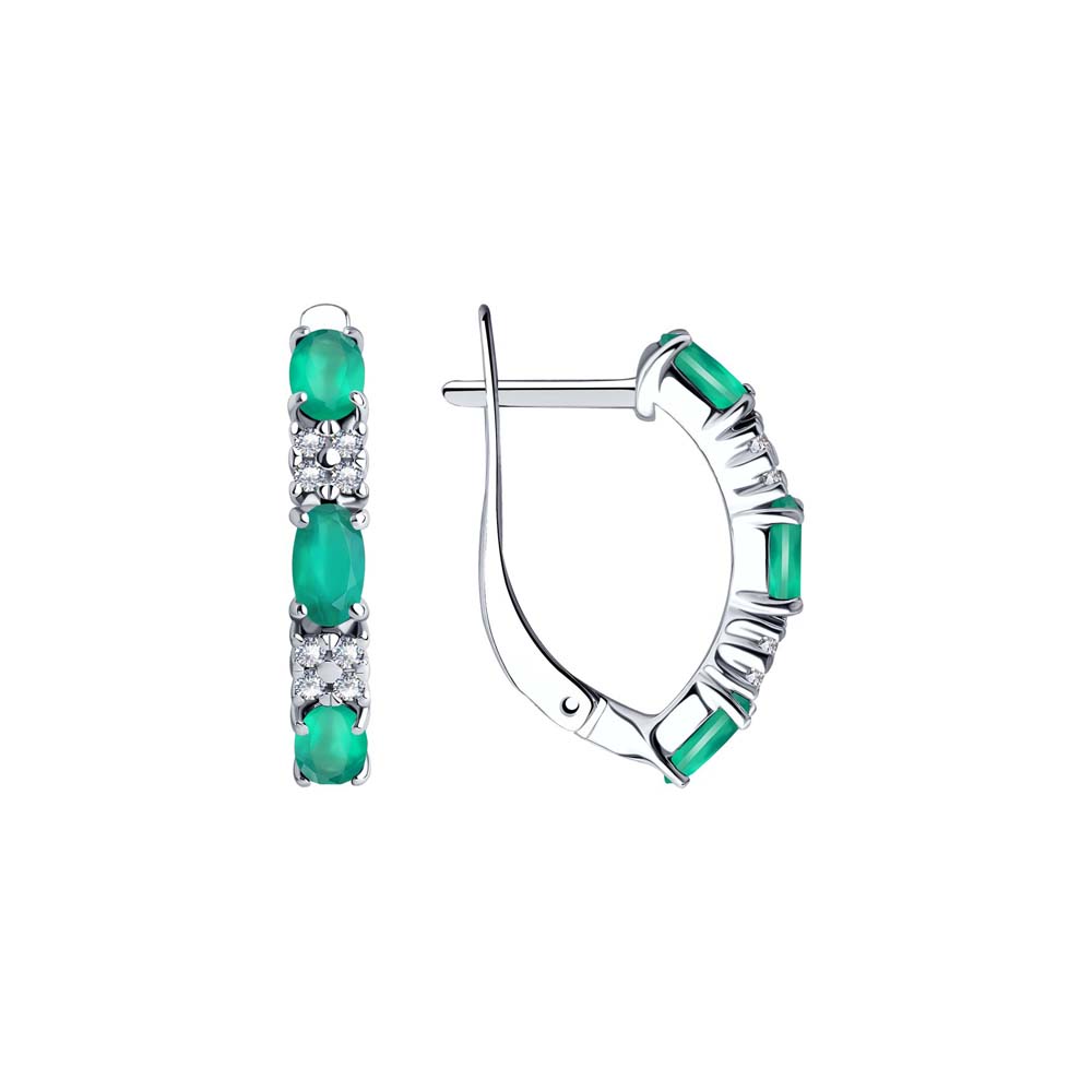 Attraktive Ohrhänger, Silber 925, mit grün Achaten - Größe ca. 5x3 mm, und Zirkonia, Höhe ca. 20 mm