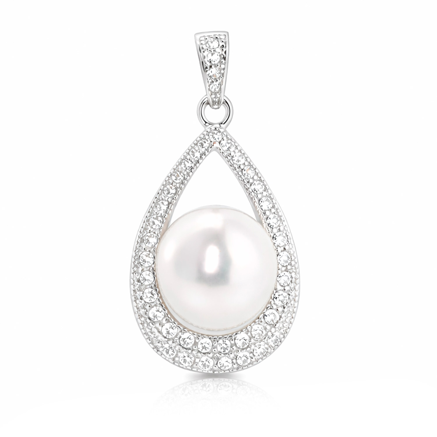 Anhänger in Tropfenform aus 925 Silber mit Perlen und Zirkonia