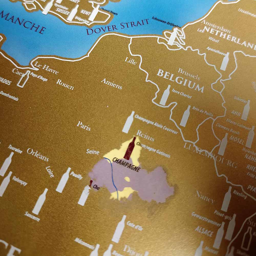 Rubbel-Karte "Weinregionen in Europa" in der Tube (42x30cm, Englisch)