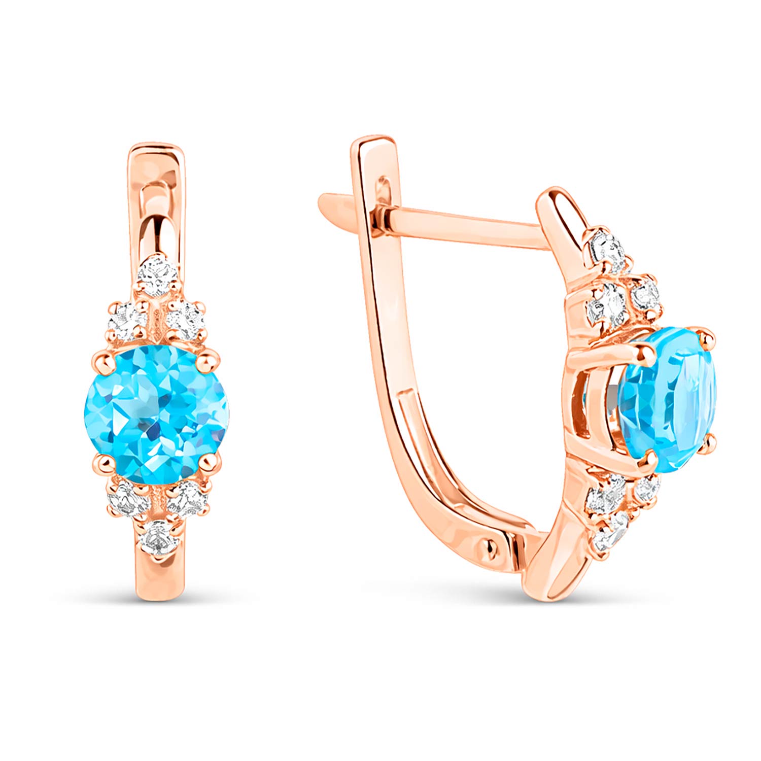 Ohrringe aus Rotgold 585, mit Zirkonia und blauen Topasen